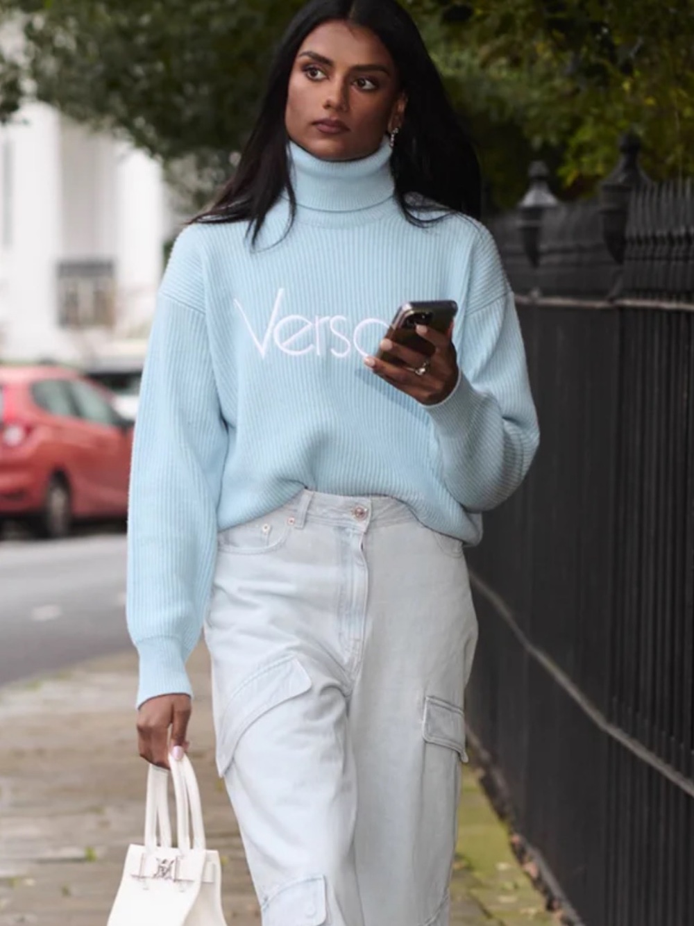 Versace Light Blue 100% Wool Turtleneck with Embroidered Logo Size 38/US2